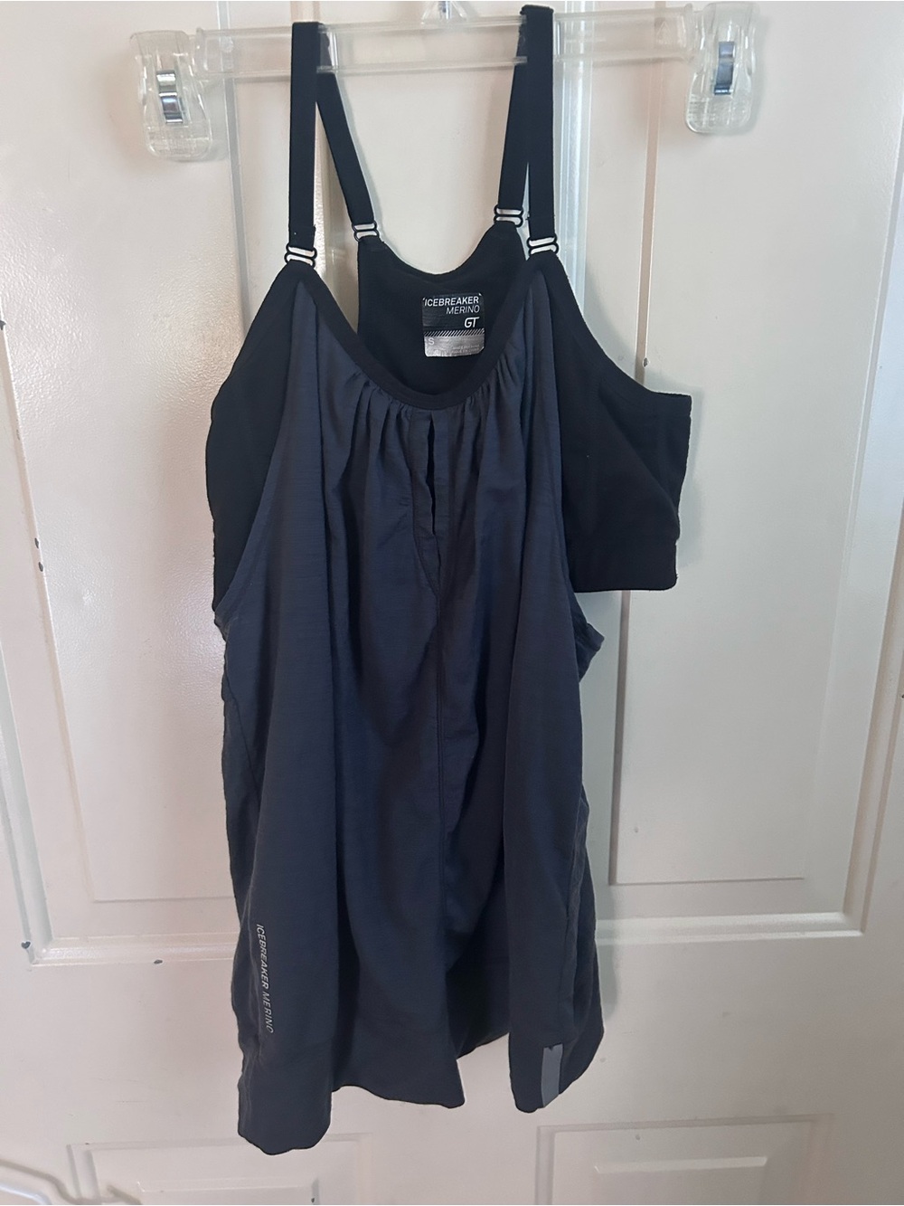 Icebreaker Merino Black & Charcoal Layered Tank Top with Built-In Bra - Small